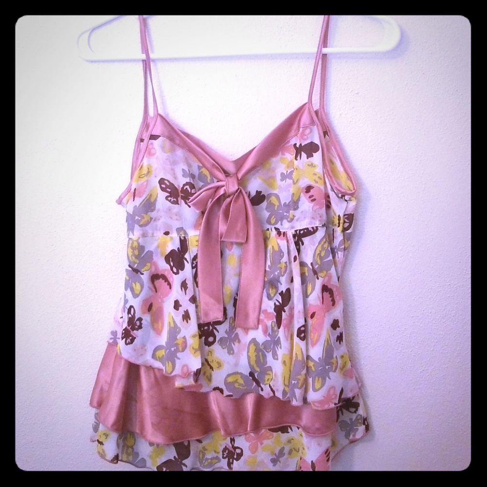 Fun flowy satin layered tank top